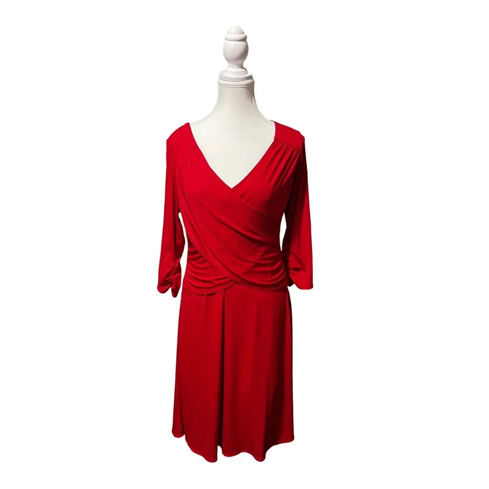 Red Midi Dress Wrap Bodycon Elegant Date Night B Slim M - Picture 1 of 5